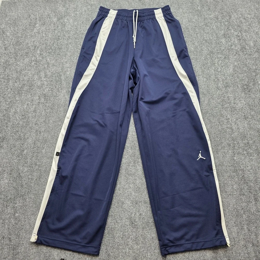 Jordan Mens Navy Blue White Stripe Track Pants Jumpman Logo Size M Ankle Zip Leg
